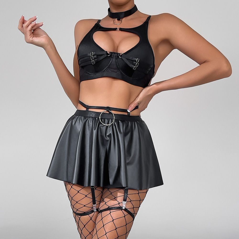 Picture of Sexy Biker-Inspired Lingerie Set with Net Socks - 5-Piece