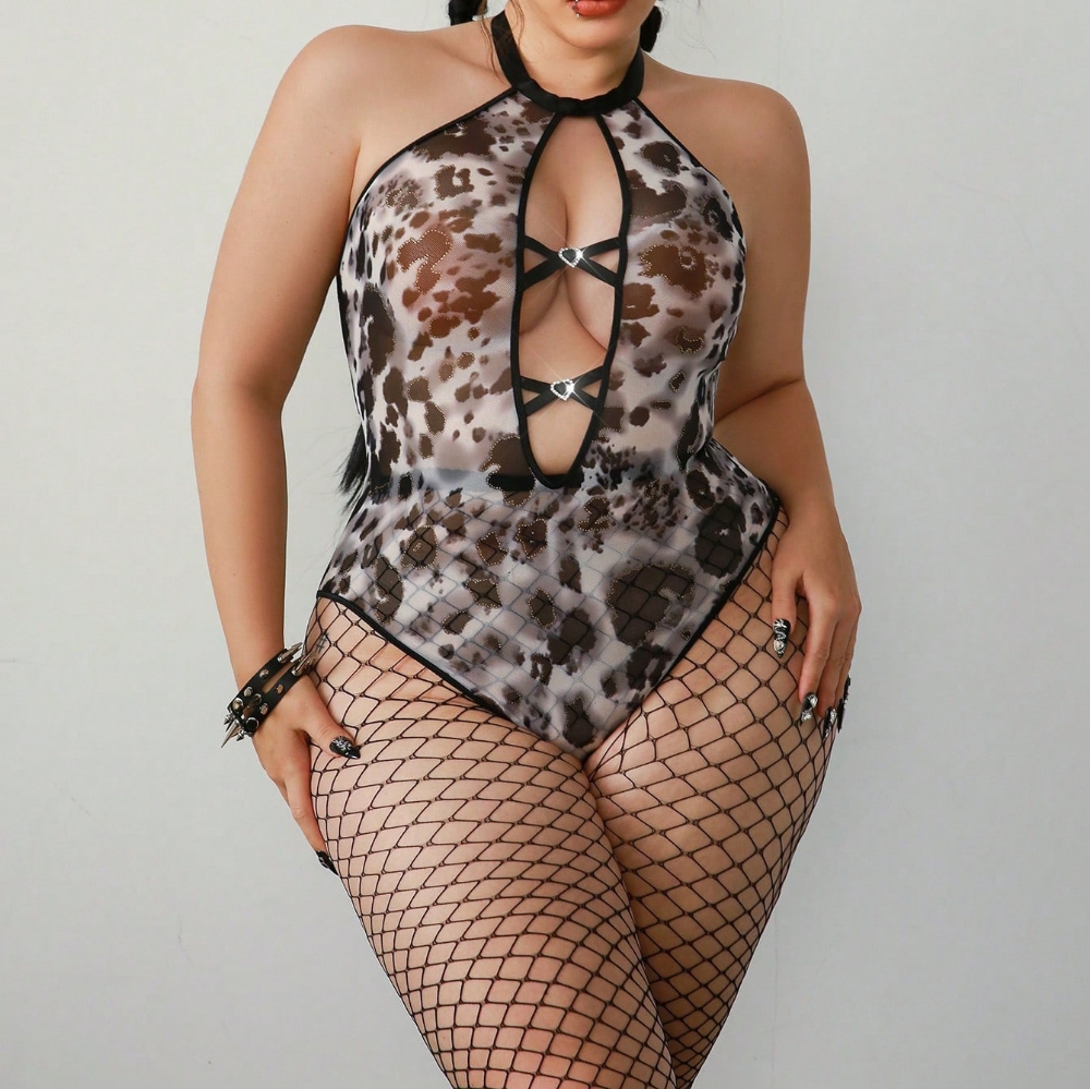 Picture of Wild Elegance: Leopard Print Teddy with Fishnet Tights