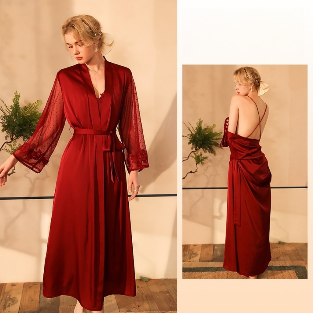 Picture of Lace-Trimmed Silk Robe & Chemise Set