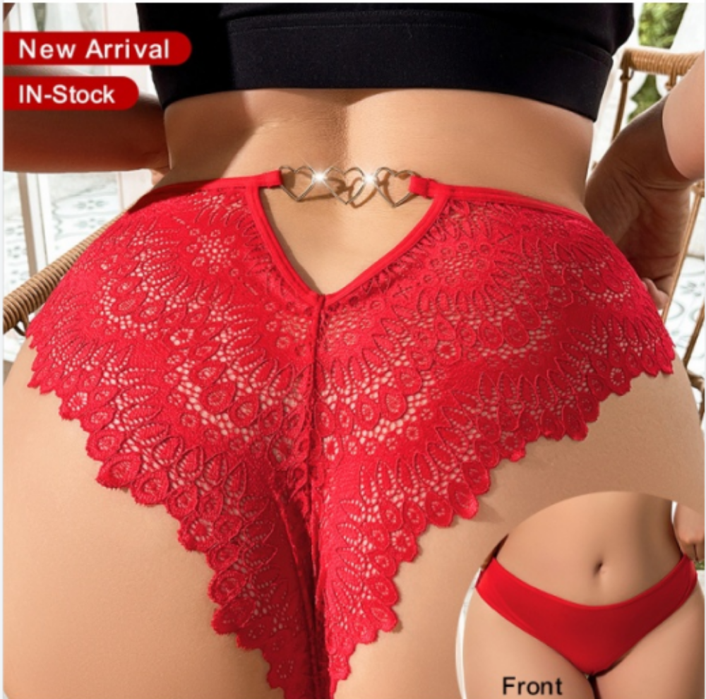 Picture of Elegant Black Lace Thong with Heart-Shaped Detail